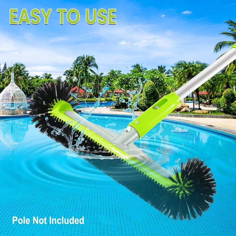 Unipool Swimming Pool Brush Head with Round Ends,17.5" Heavy Duty Aluminum Back Head for Cleans Walls, Tiles & Floors, 7 Rows Premium Nylon Bristles with EZ Clips (Green Black) - Image 5